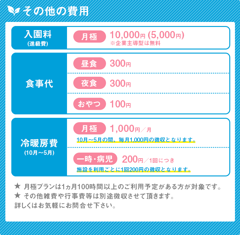 リフレッシュ保育ハピネスその他の費用